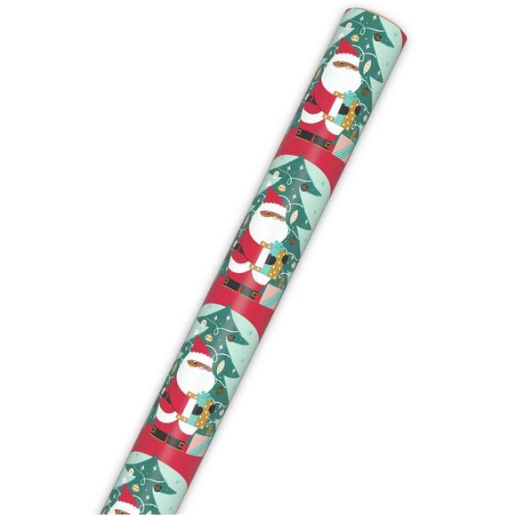 Hallmark Wrapping Paper Christmas Mahogany Santa & Tree Red Roll 35 sq ft Holida - Picture 4 of 4